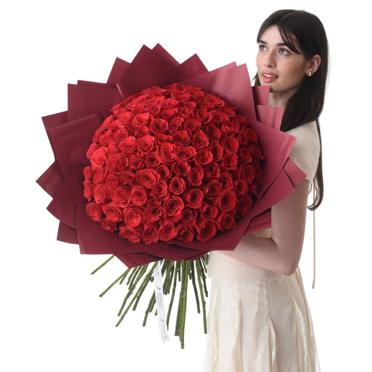 100 Red Roses Bouquet - Zuvees.ae