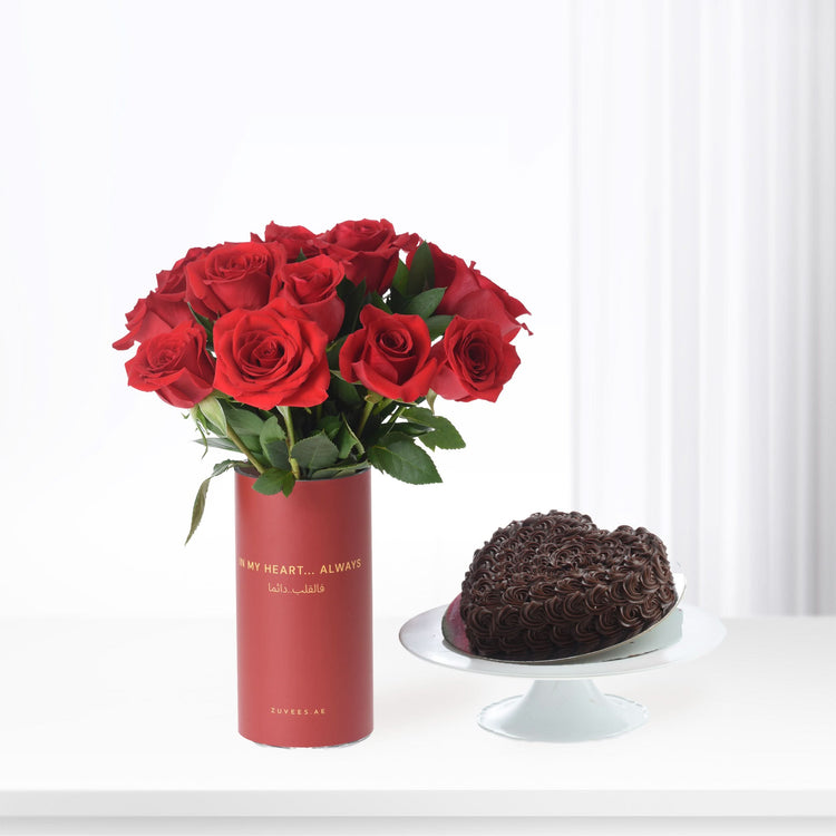 12 Red Roses In Love Vase Cake Combo - Zuvees.ae