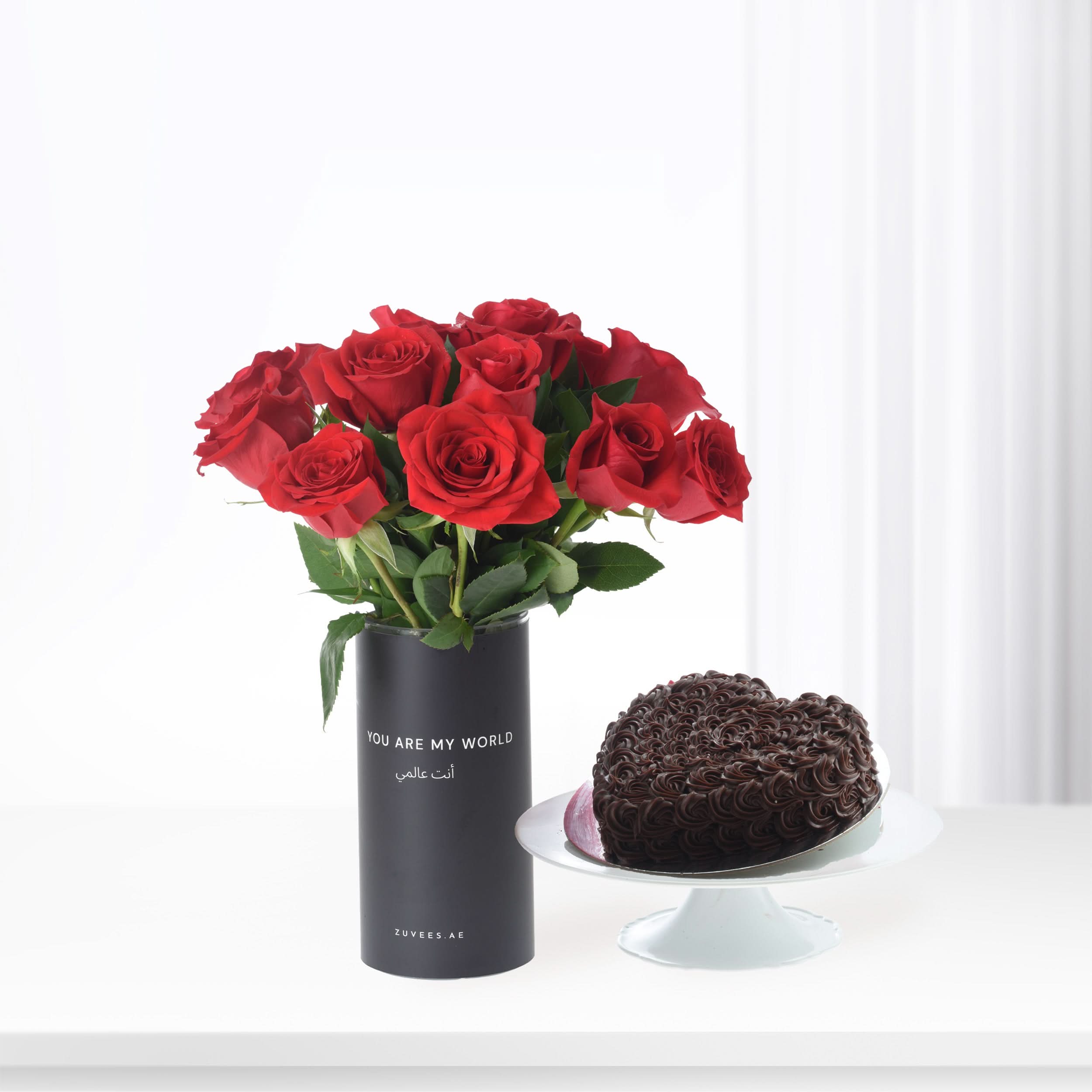 12 Red Roses In You Are My World Vase Cake Combo - Zuvees.ae