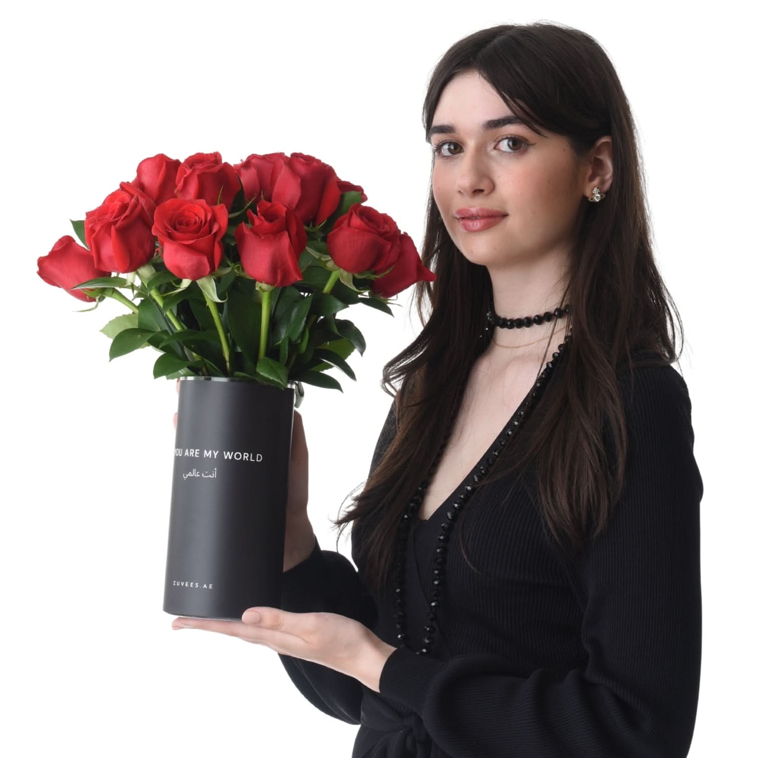 15 Red Roses In Black Love Vase - Zuvees.ae