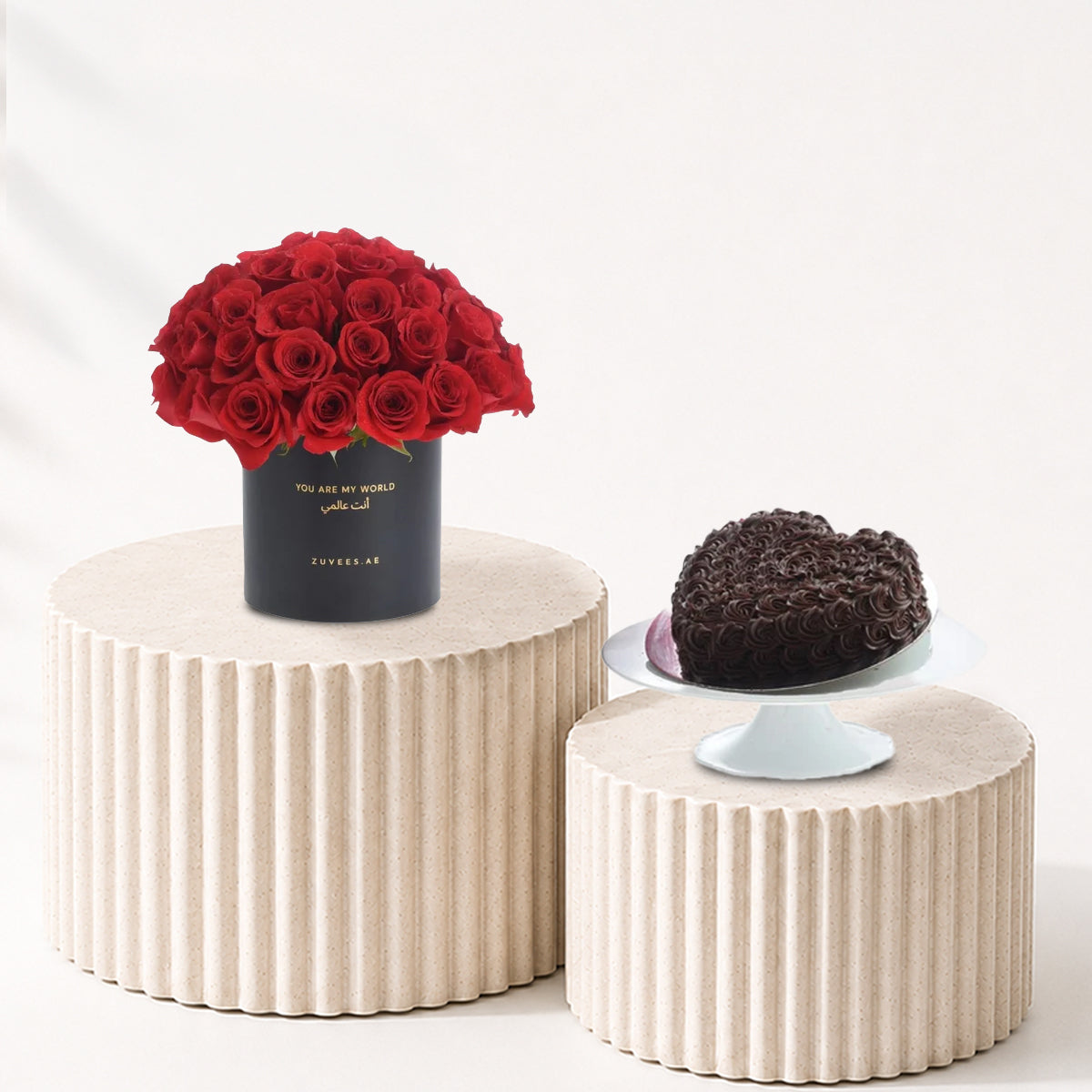 51 Roses in Red Aura Glass Vase Cake Combo - Zuvees.ae