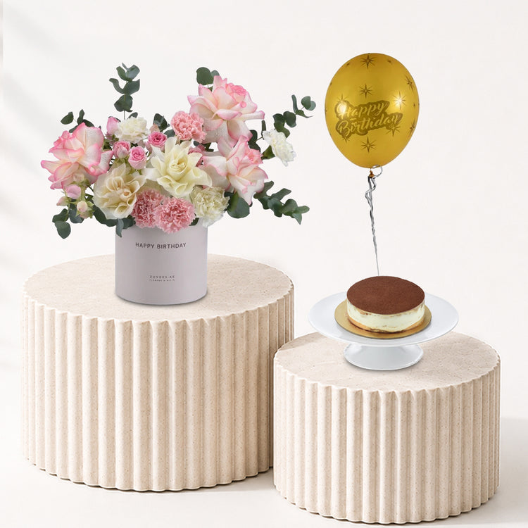 Blush Serenity Birthday Bloom Box & Cake Combo - Zuvees.ae
