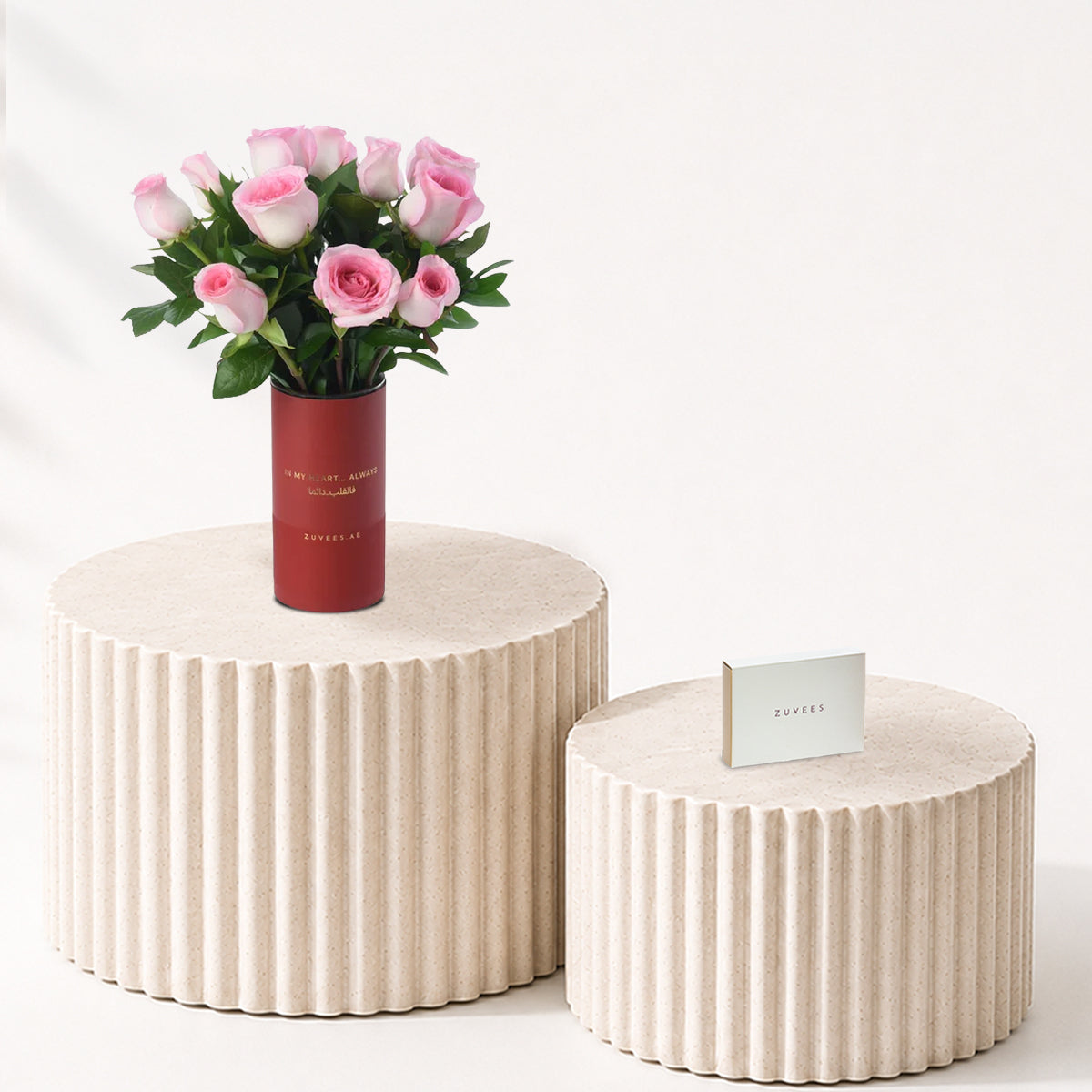12 Pink Roses Vase To Mom with Zuvees Chocolates - Zuvees.ae