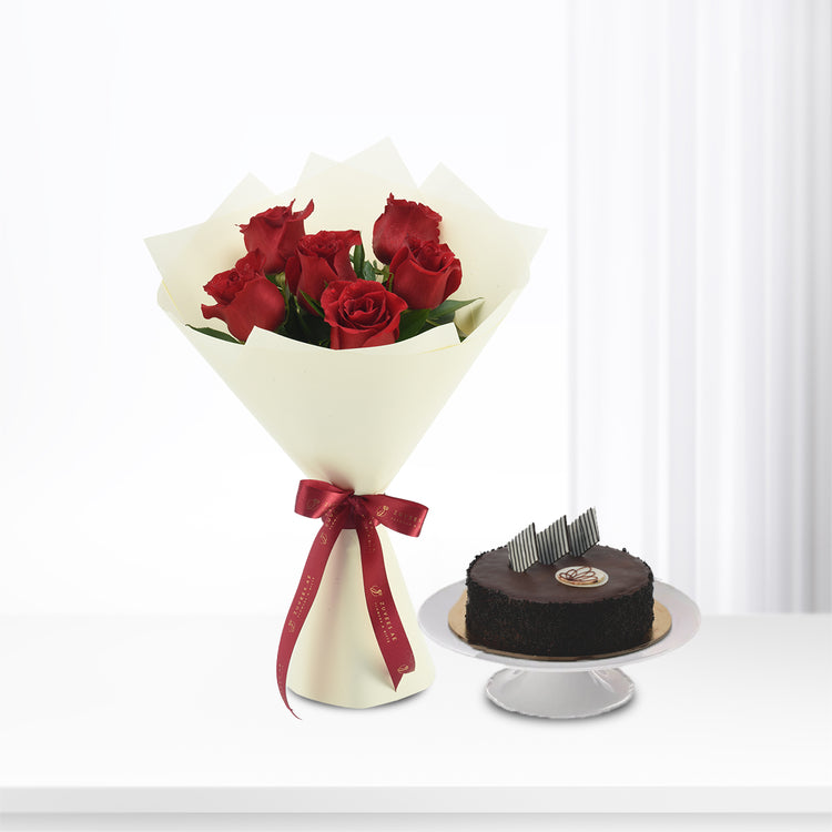 6 Ever Red Roses Bouquet Cake Combo