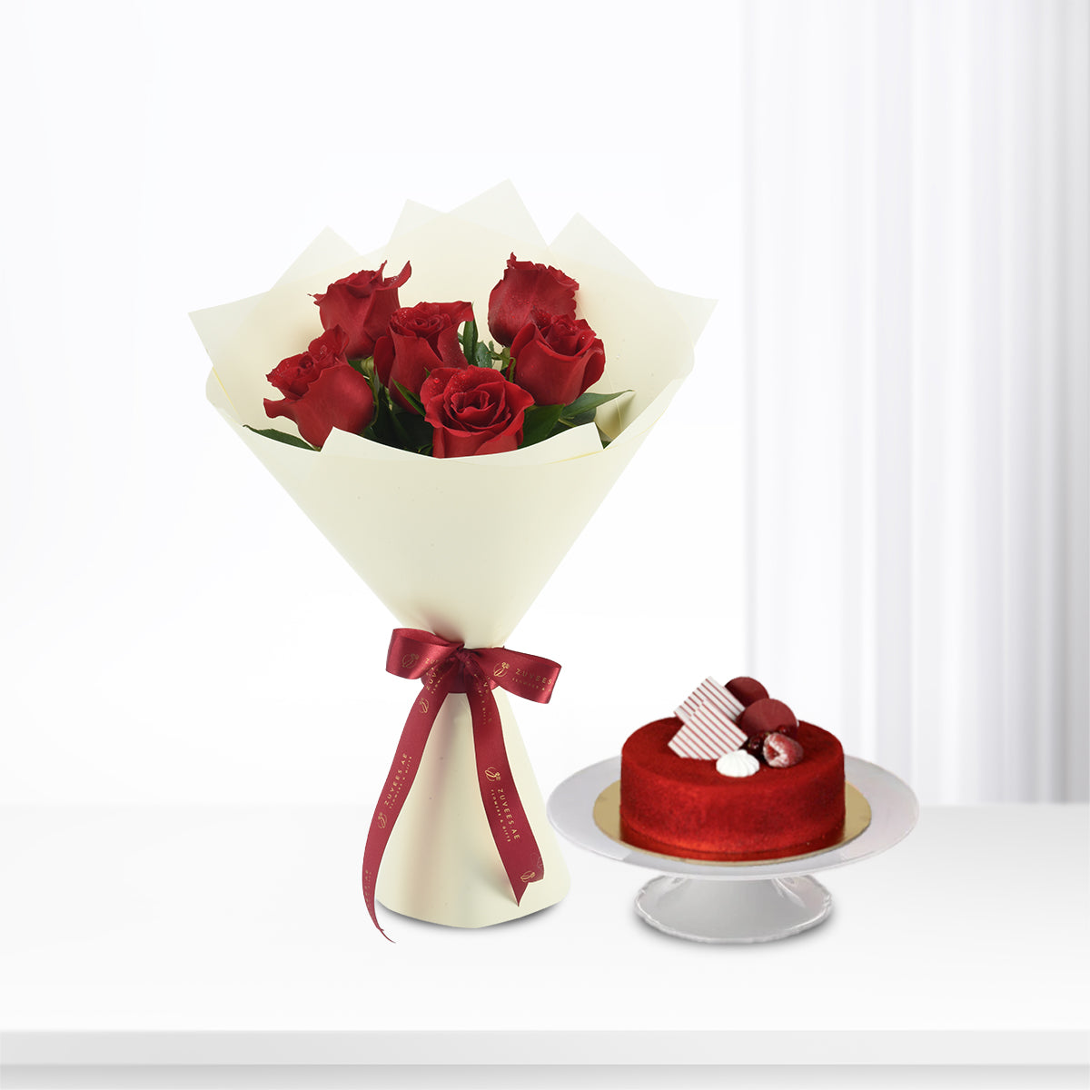 6 Ever Red Roses Bouquet Cake Combo