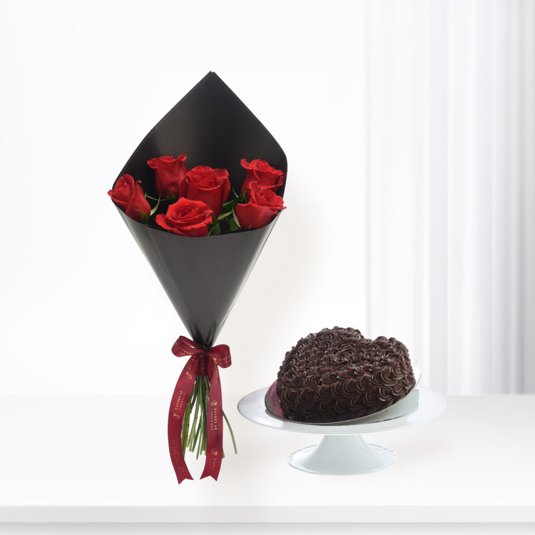 6 Roses For The One Cake Combo - Zuvees.ae