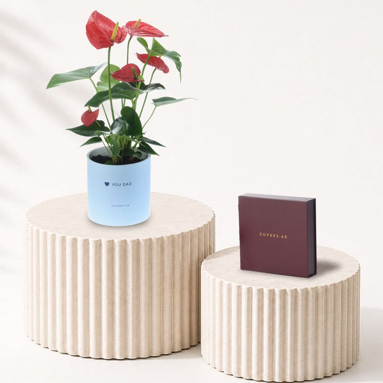 Anthurium Red Love You Dad Vase Chocolate Combo