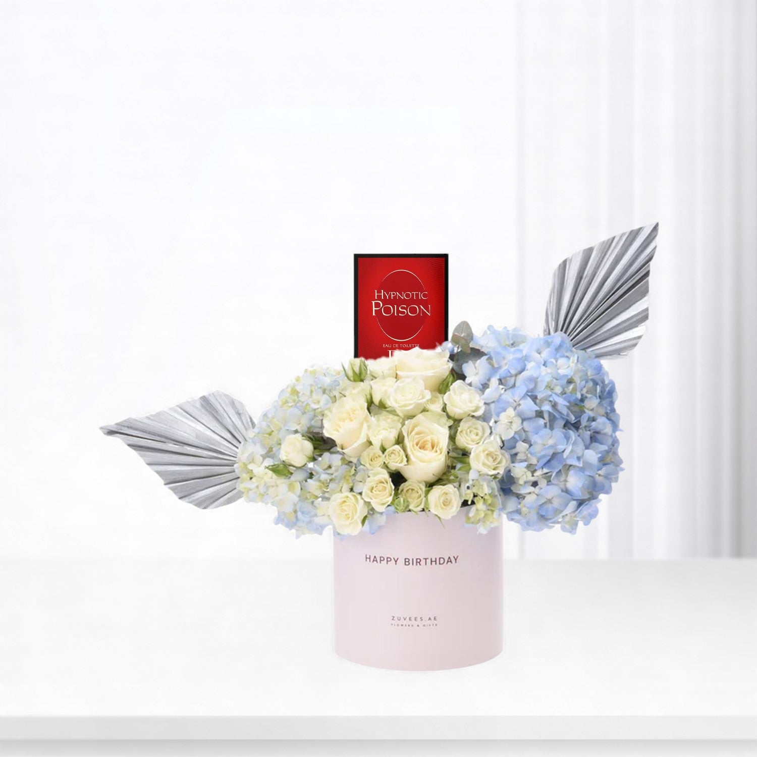 Blue & White Birthday Bloom Box Perfume Combo - Zuvees.ae
