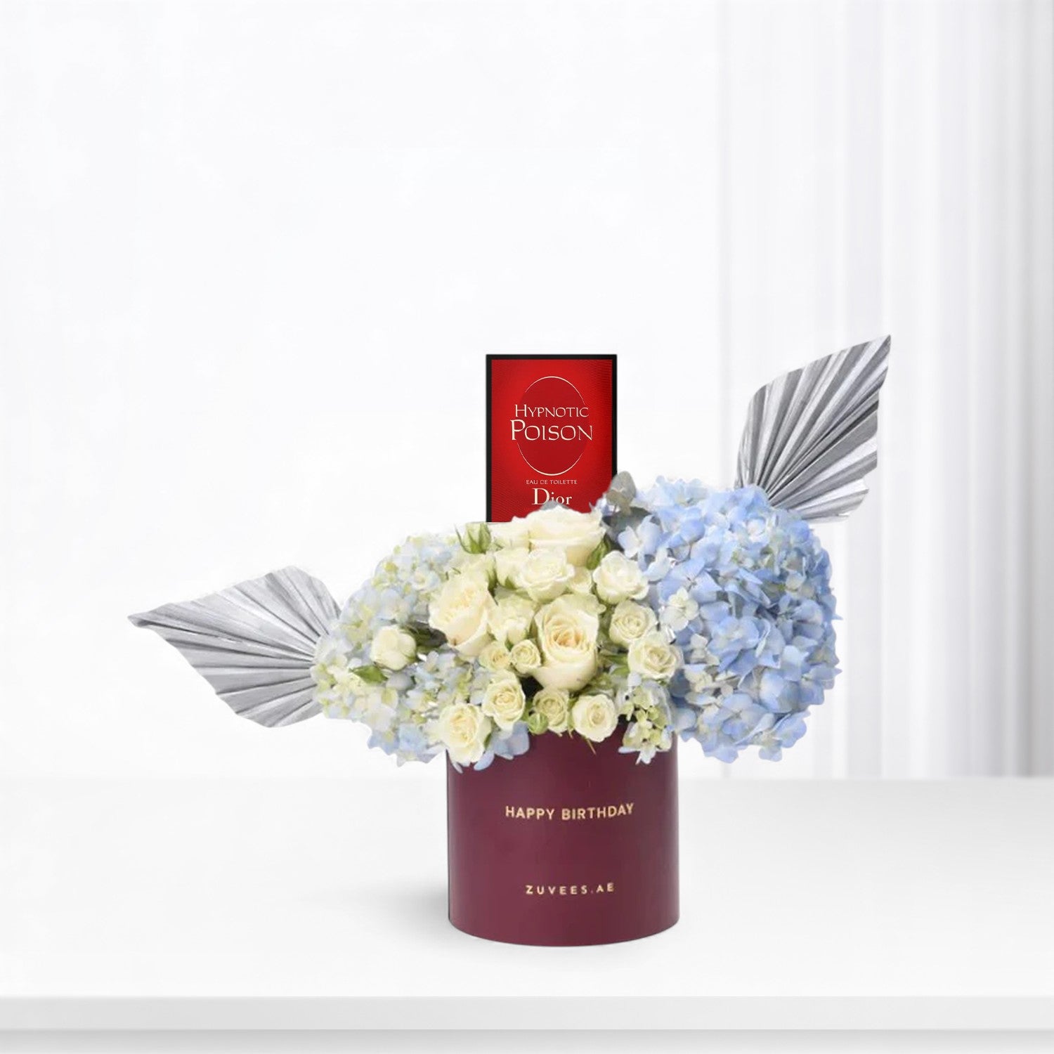 Blue & White Birthday Bloom Box Perfume Combo - Zuvees.ae