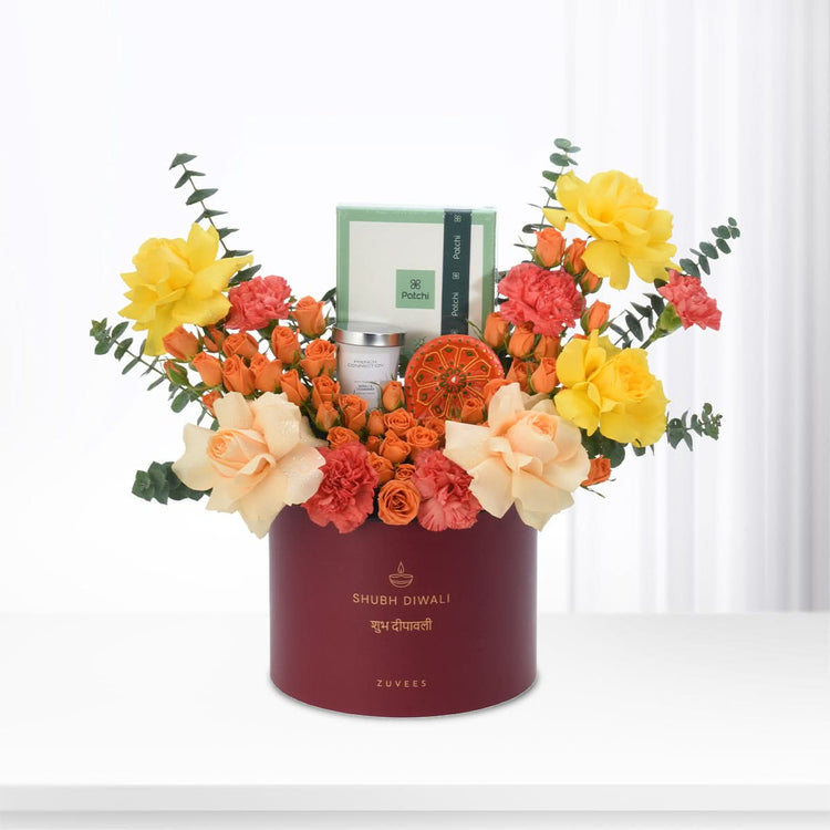 Diwali Golden Bloom & Chocolate Gift Box - Diwali Gifts