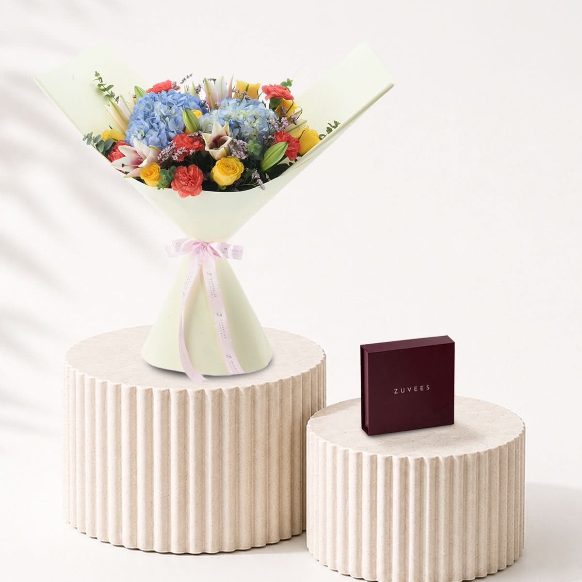 Diwali Hydrangea, Roses & Lily Bouquet Chocolate Combo - Diwali Gifts