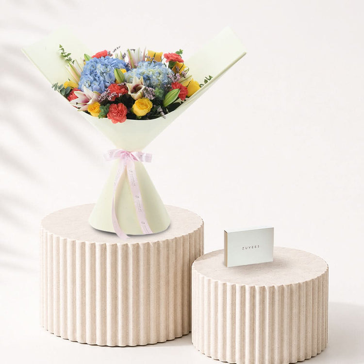 Diwali Hydrangea, Roses & Lily Bouquet Chocolate Combo - Diwali Gifts