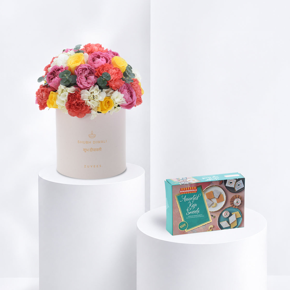 Diwali Mix Floral Bloom White Box Sweets Combo - Diwali Gifts