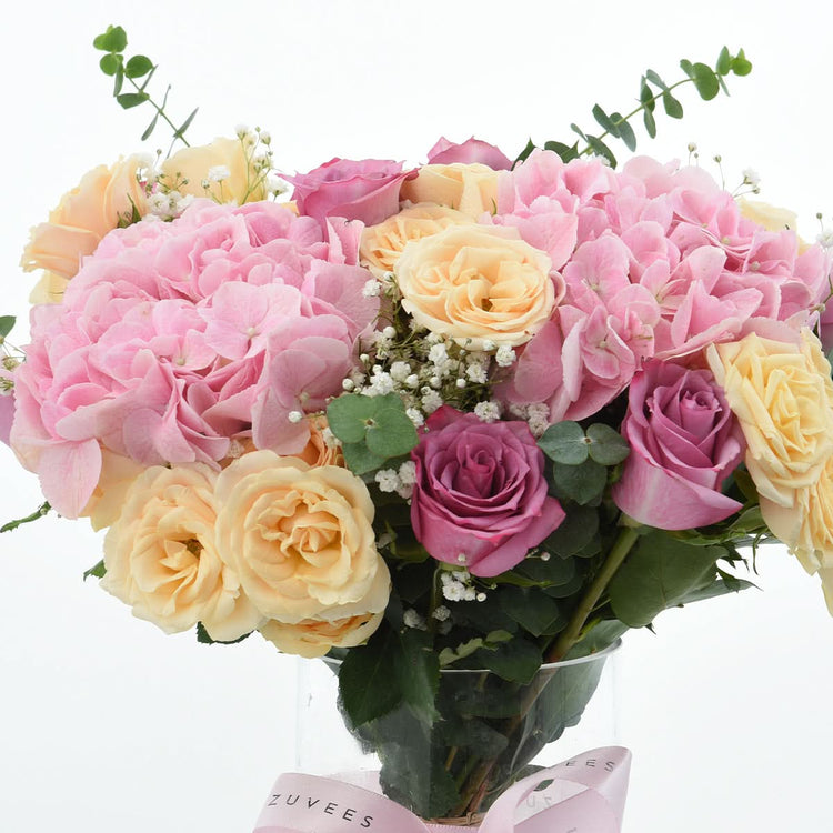 Diwali Pink Hydrangea & Purple Roses Vase - Diwali Gifts