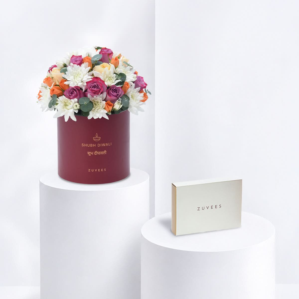 Diwali Purple Rose & Chrysanthemum Red Box Chocolate Combo - Diwali Gifts