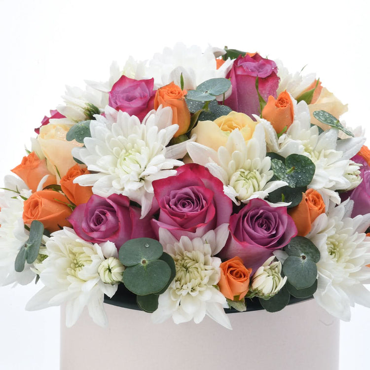 Diwali Purple Rose & White Chrysanthemum Box - Diwali Gifts