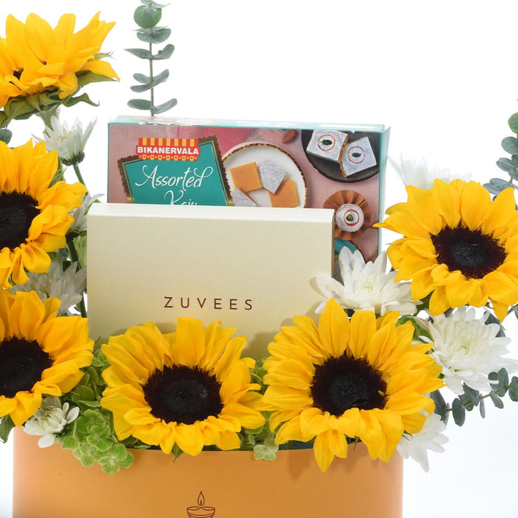 Diwali Sunflower & Kaju Sweets Gift Box -Diwali Gifts