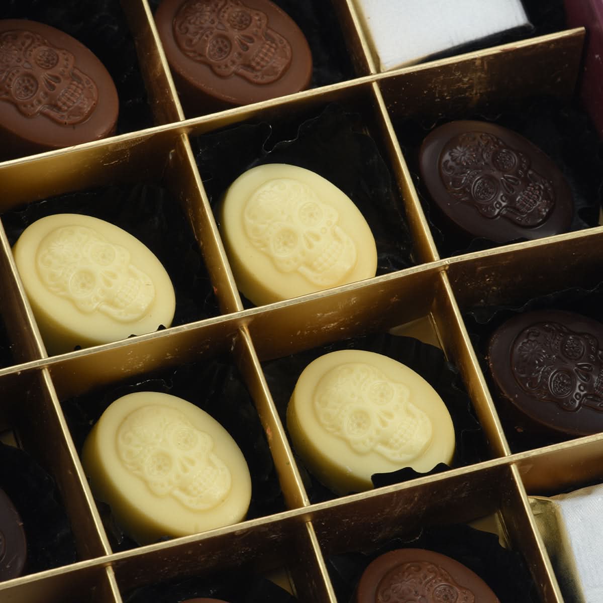 Halloween Dark & White Skull Chocolates - Halloween Gifts