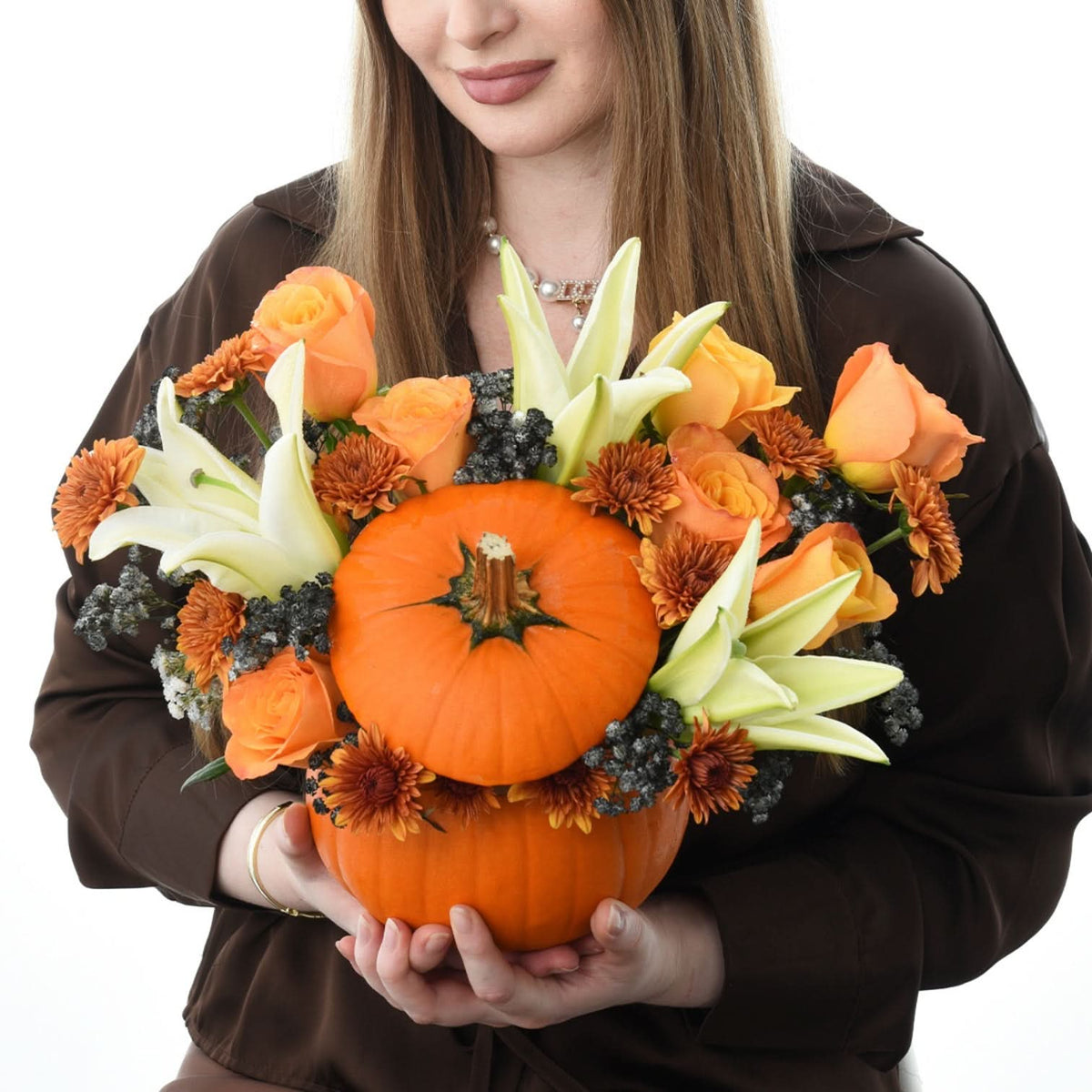 Halloween Lily and Mix Flowers Pumpkin - Halloween Gifts