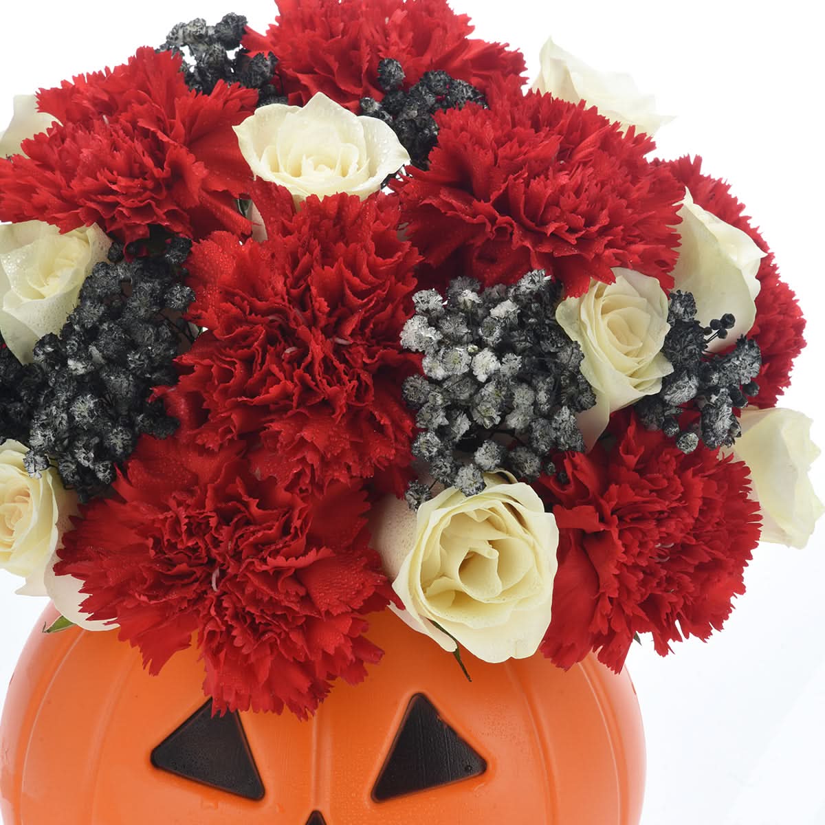 Halloween Red and White Flowers in Pumpkin - Halloween Gifts