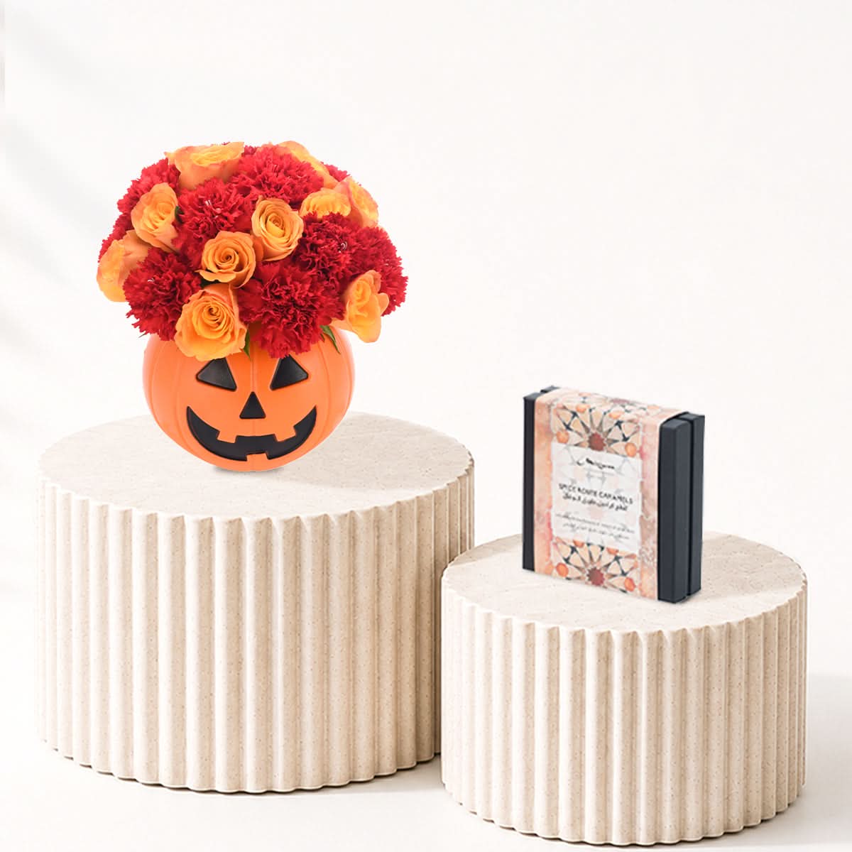 Halloween Roses & Carnations In Pumpkin Chocolates Combo - Halloween Gifts