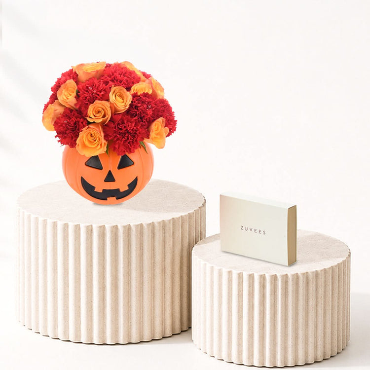 Halloween Roses & Carnations In Pumpkin Chocolates Combo - Halloween Gifts