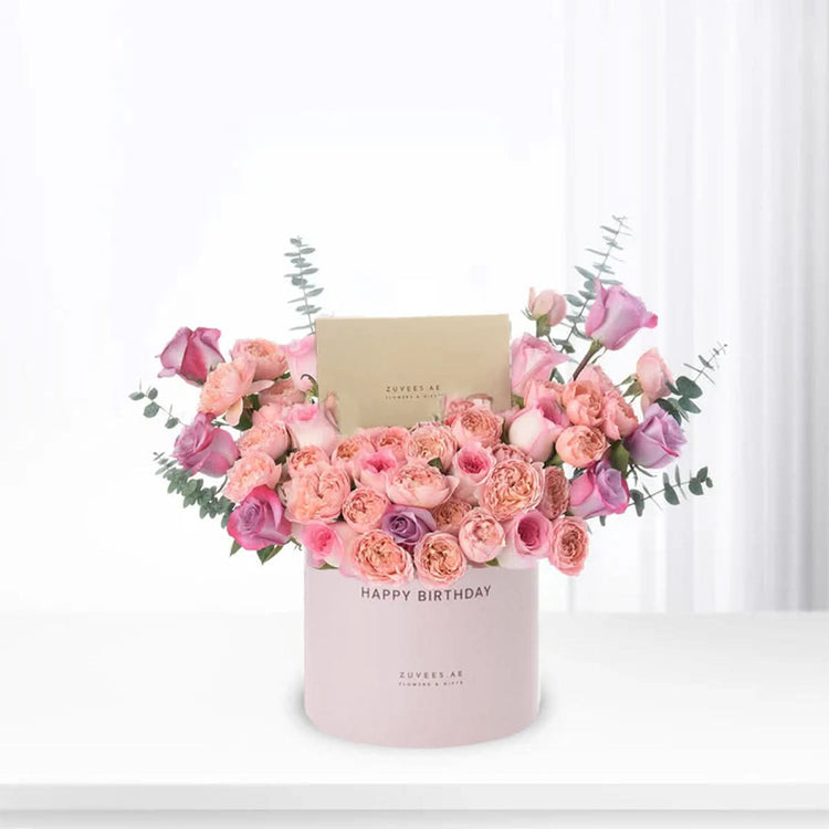 Pink Lovely Garden Birthday Box Chocolates Combo - Zuvees.ae