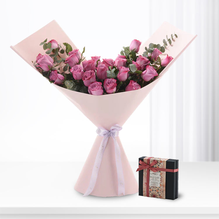 Violet Blush Rose Bouquet Chocolate Combo - Zuvees.ae