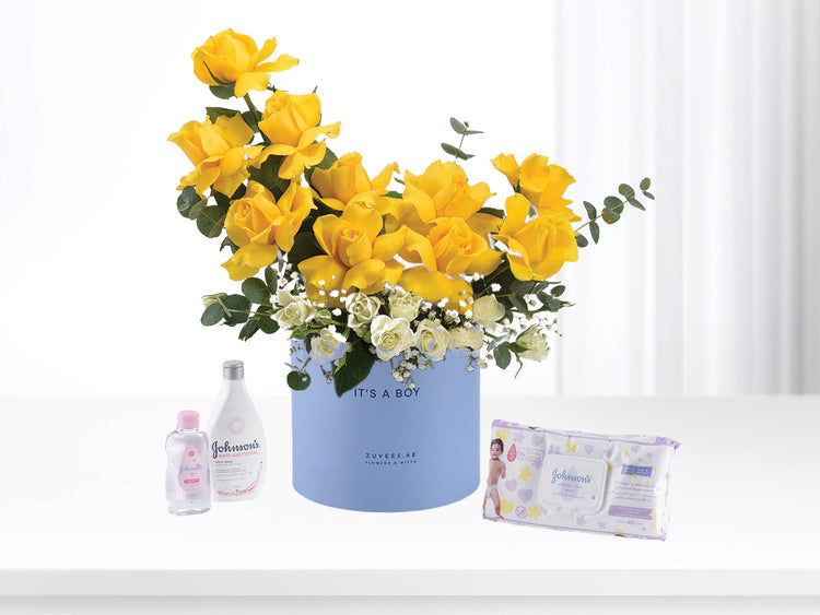 Vibrant yellow roses in blue "It&