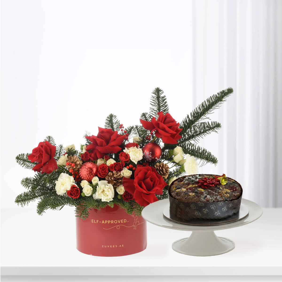 Winter Red & White Bloom Box Cake Combo - Zuvees.ae