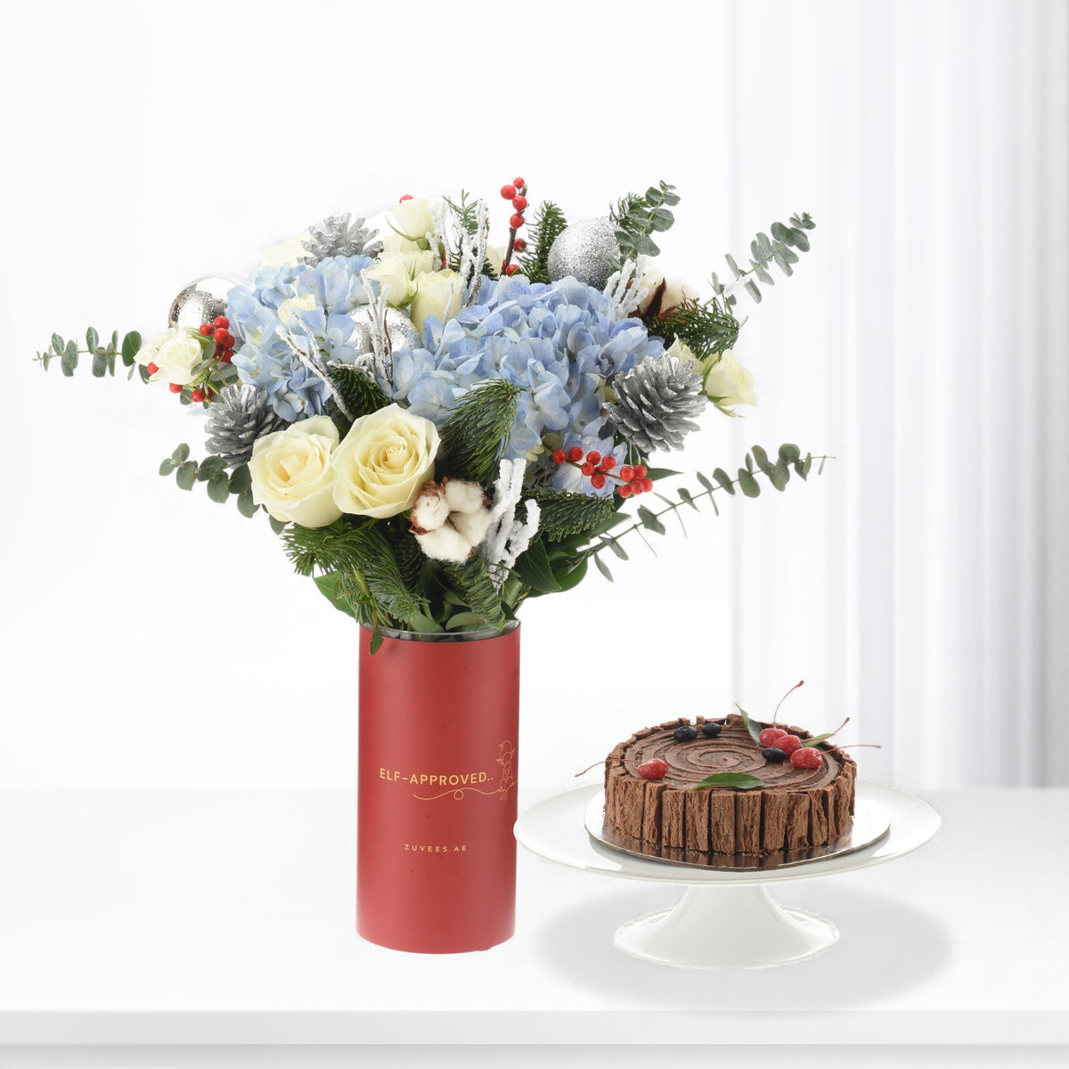 Frosted Blue Reverie Vase with Cake Combo - Zuvees.ae