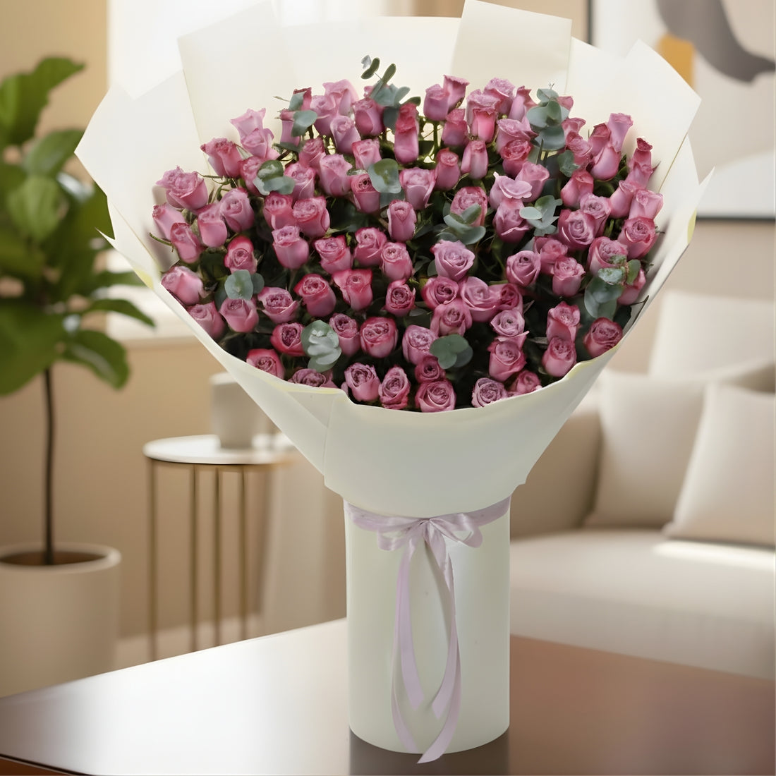 The 100 Amethyst Roses - Zuvees.ae