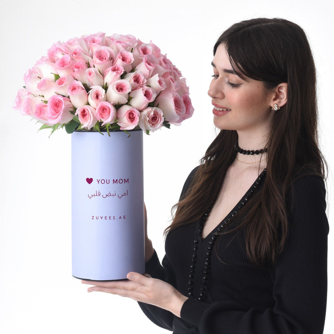 101 Pink Rose Majesty Love Vase - Zuvees.ae