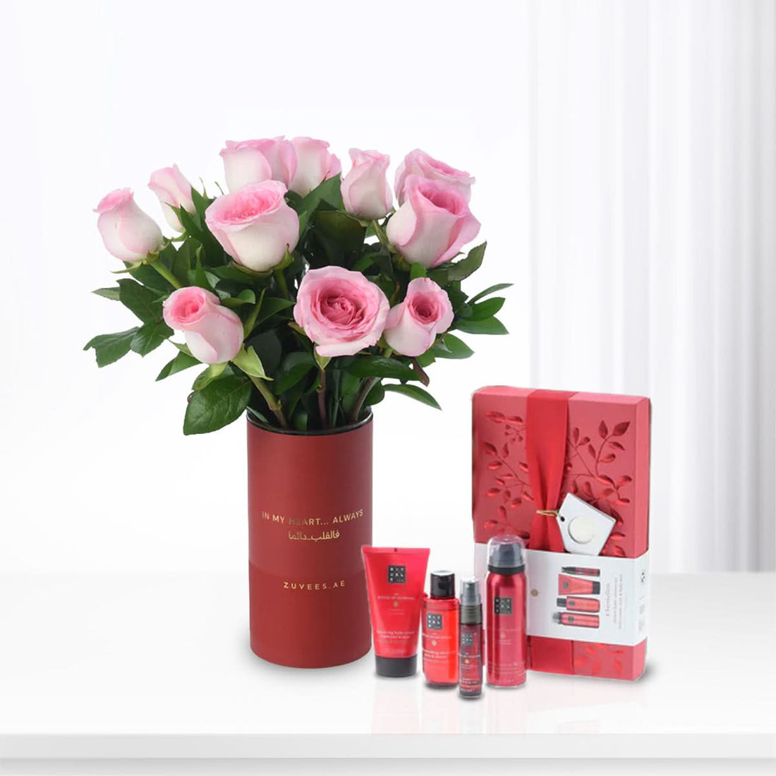 12 Pink Roses Vase To Mom Rituals Combo - Zuvees.ae