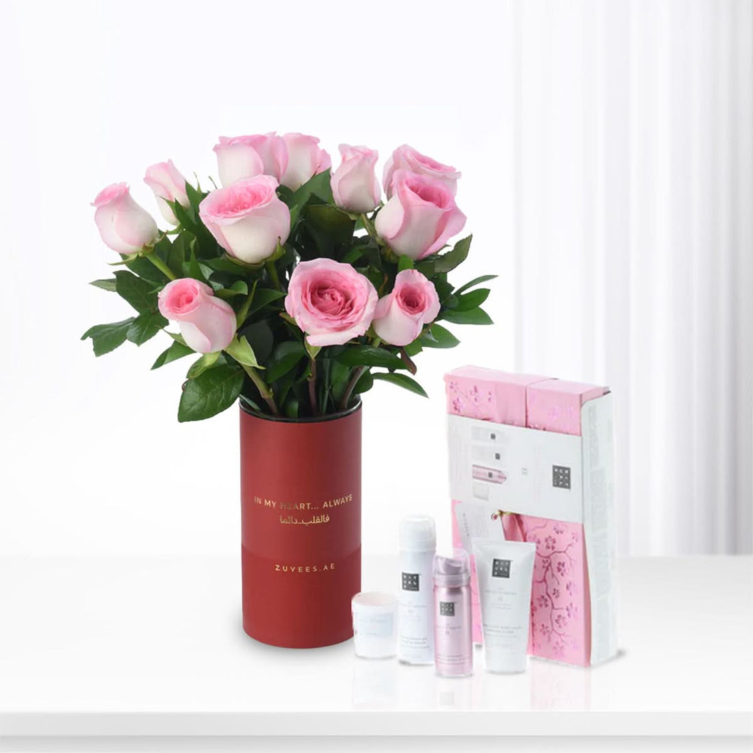 12 Pink Roses Vase To Mom Rituals Combo - Zuvees.ae