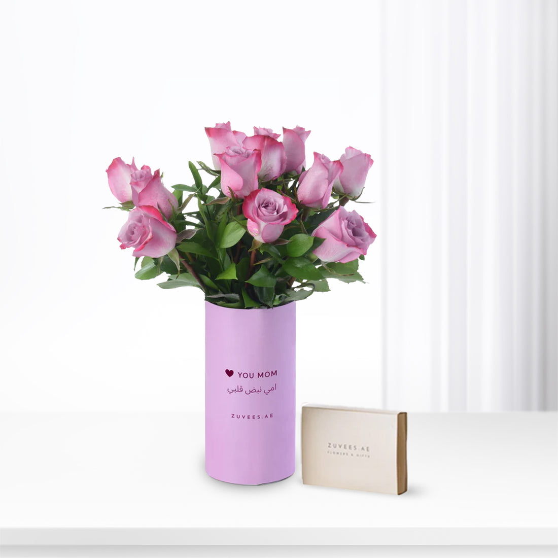 12 Purple Roses Vase To Mom with Zuvees Chocolates - Zuvees.ae