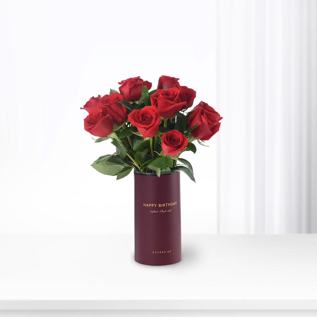 12 Red Roses In Birthday Vase - Zuvees.ae