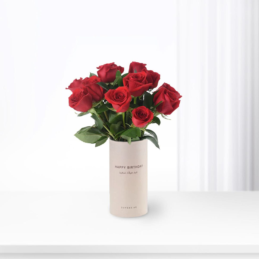 12 Red Roses In Birthday Vase - Zuvees.ae