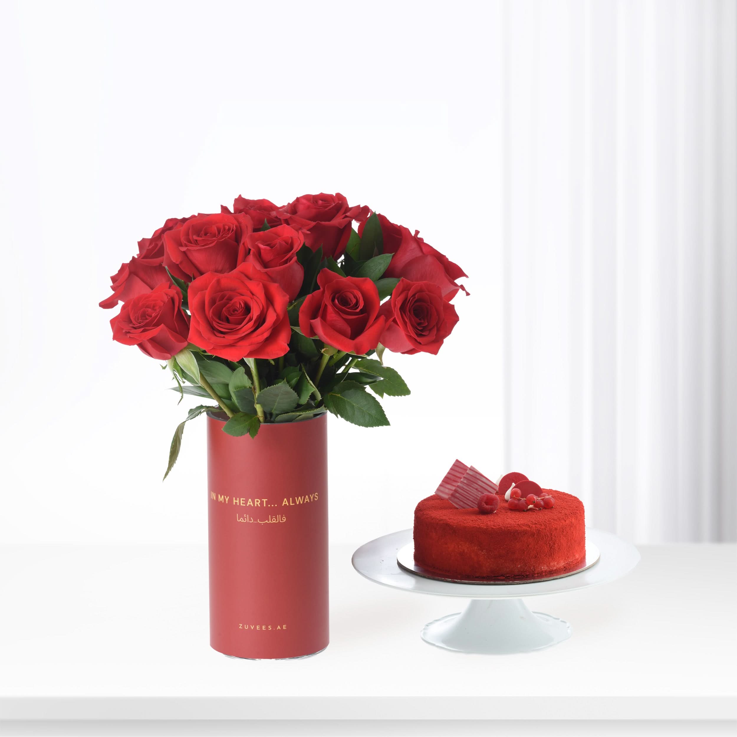 12 Red Roses In Love Vase Cake Combo - Zuvees.ae