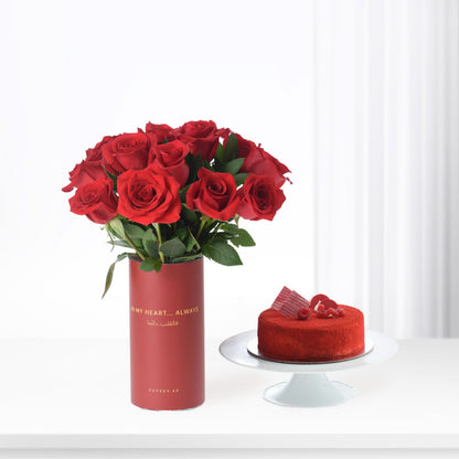 12 Red Roses In Love Vase Cake Combo - Zuvees.ae