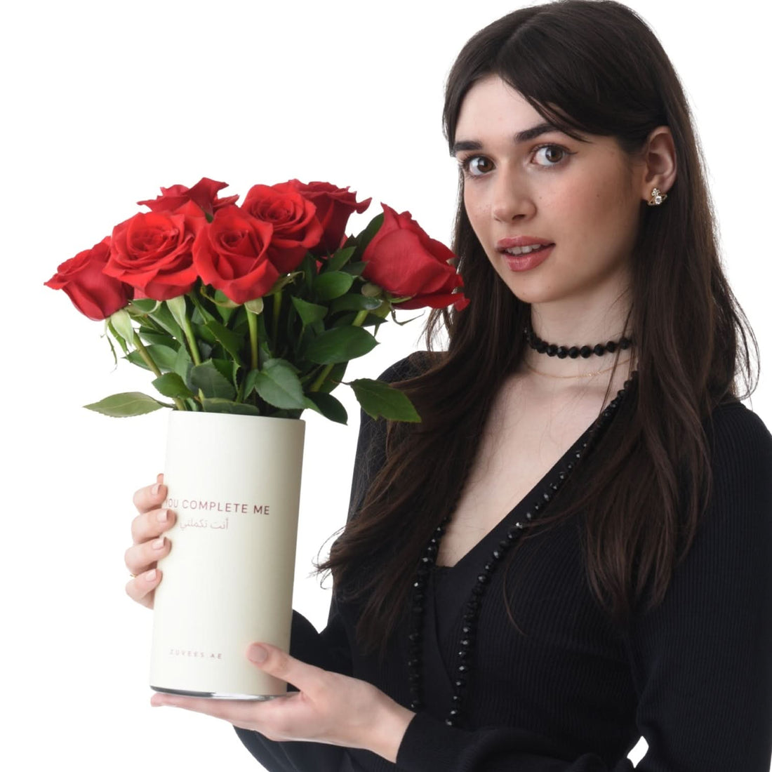 12 Red Roses In You Complete Me Vase - Zuvees.ae