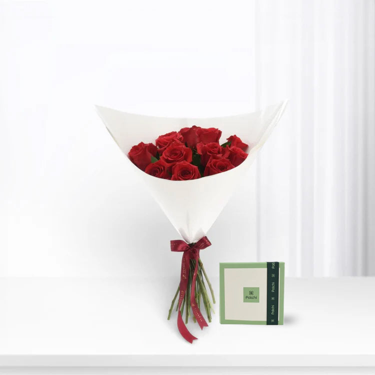 12 Red Roses Love Bouquet Chocolate Combo - Zuvees.ae