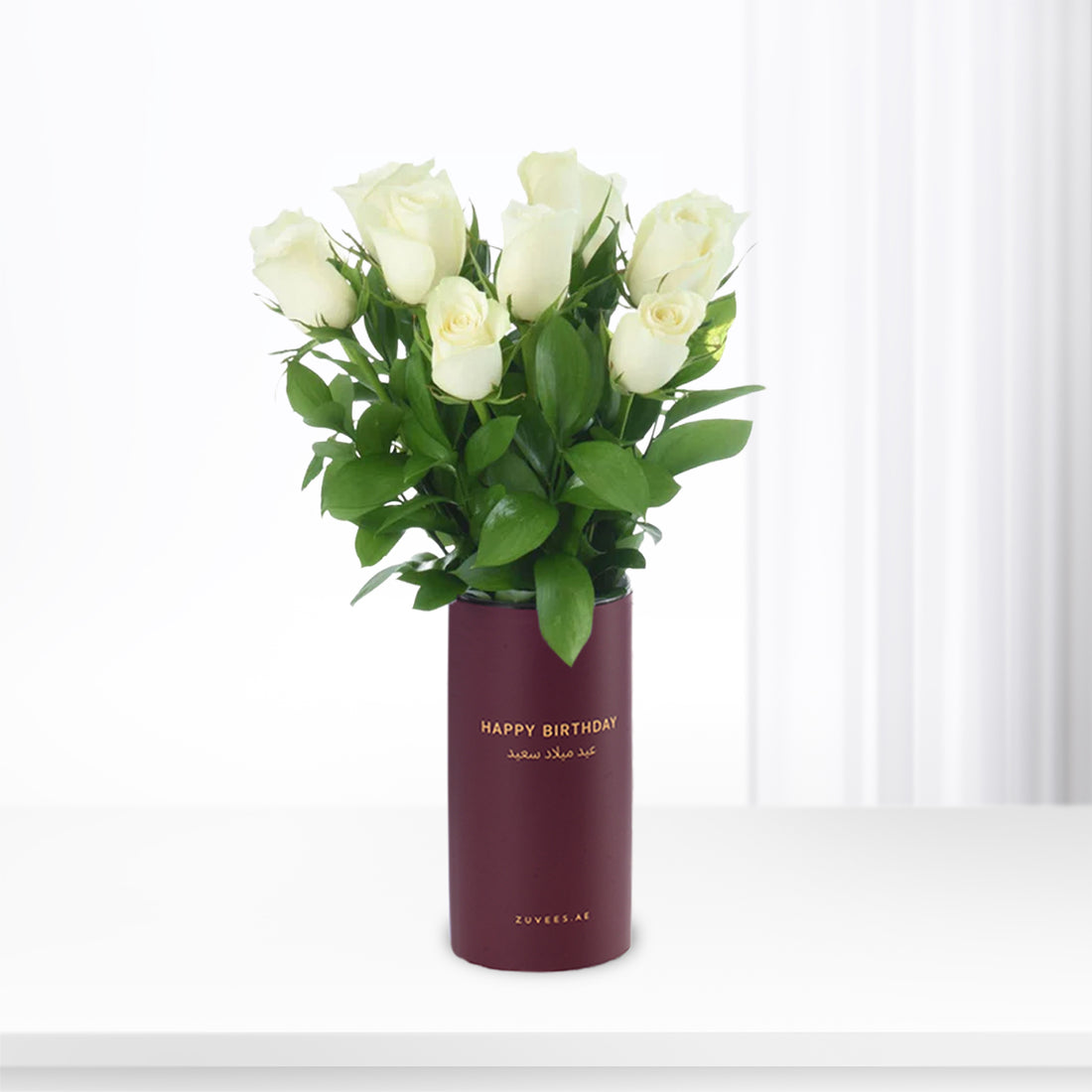 12 White Roses Birthday Vase - Zuvees.ae