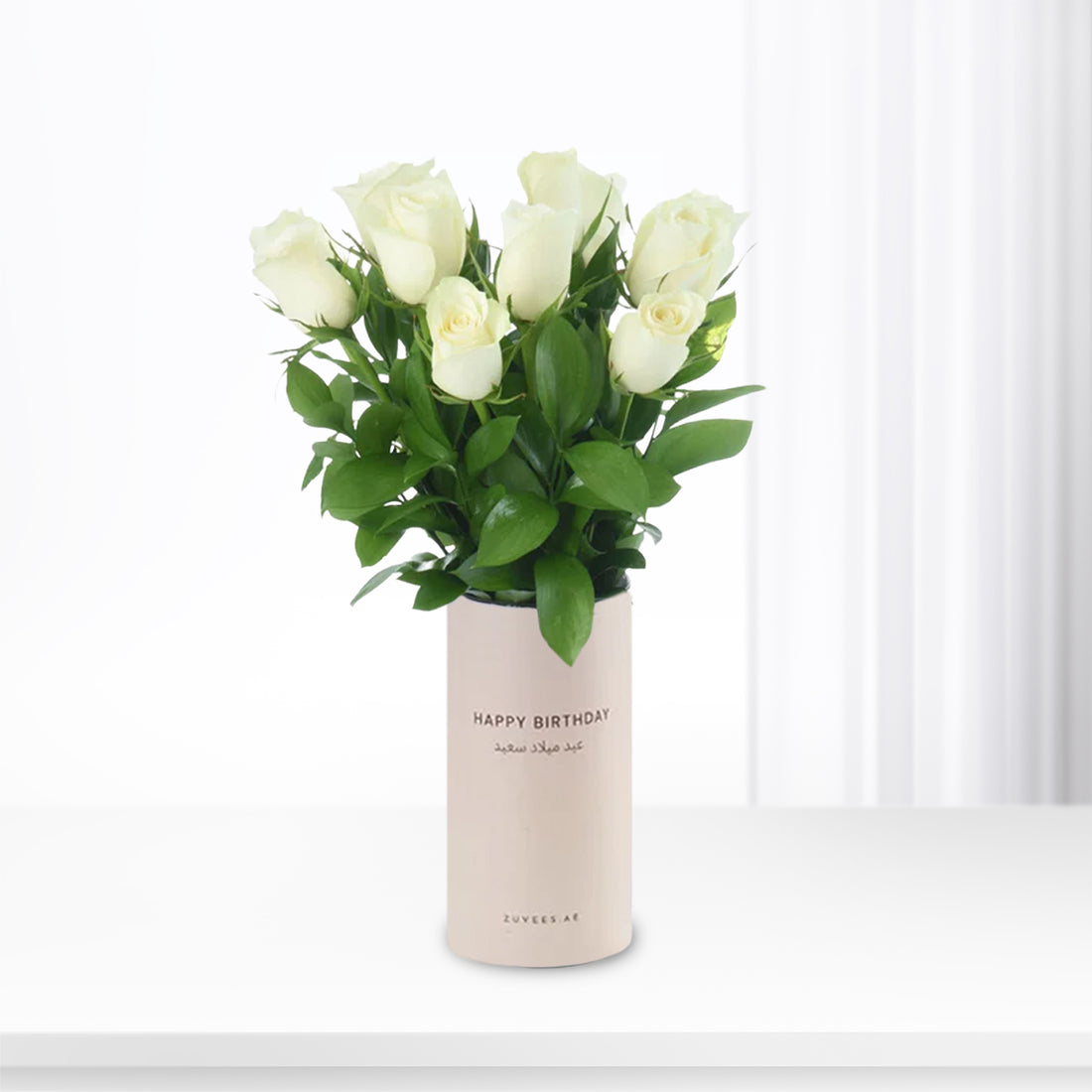 12 White Roses Birthday Vase - Zuvees.ae