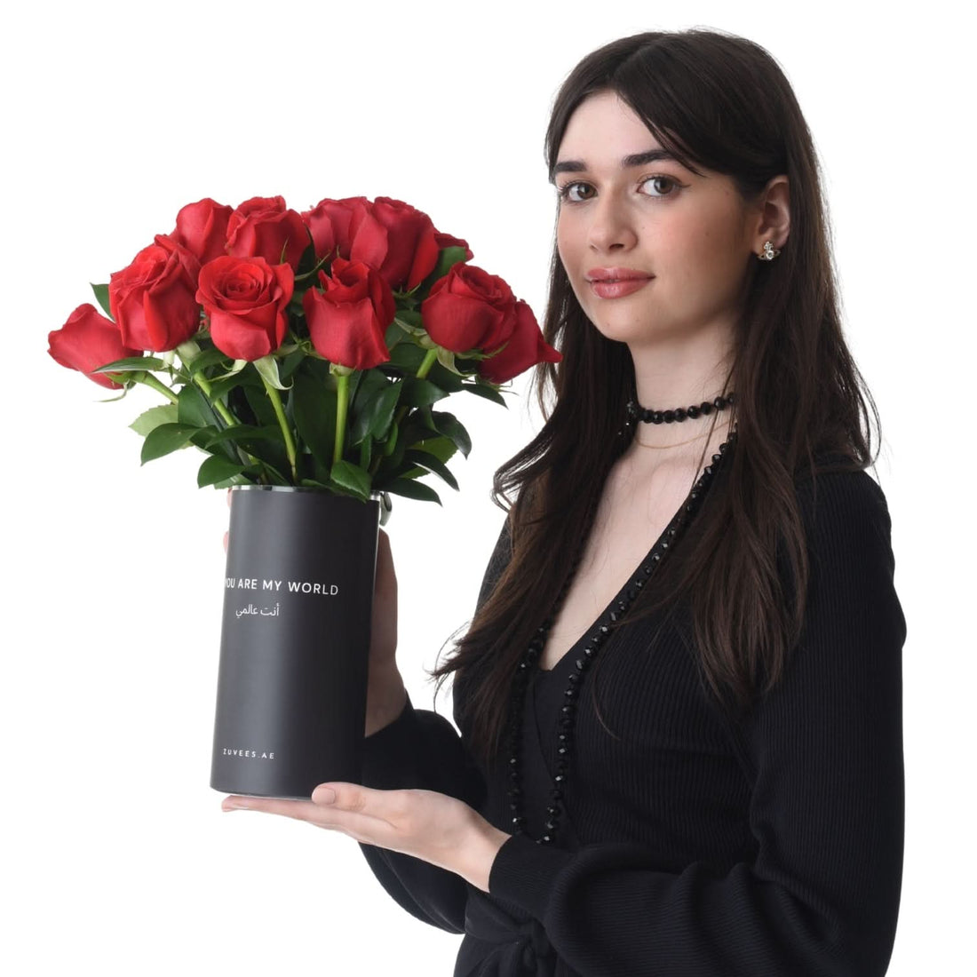 15 Red Roses In Black Love Vase - Zuvees.ae