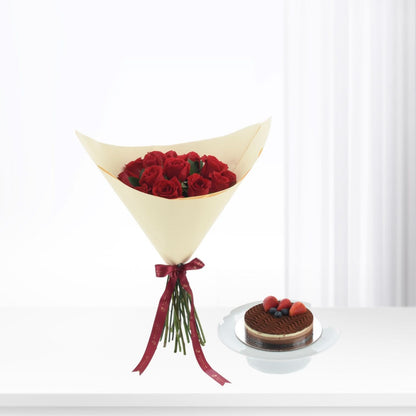 15 Red Roses Bouquet with Cake Combo - Zuvees.ae
