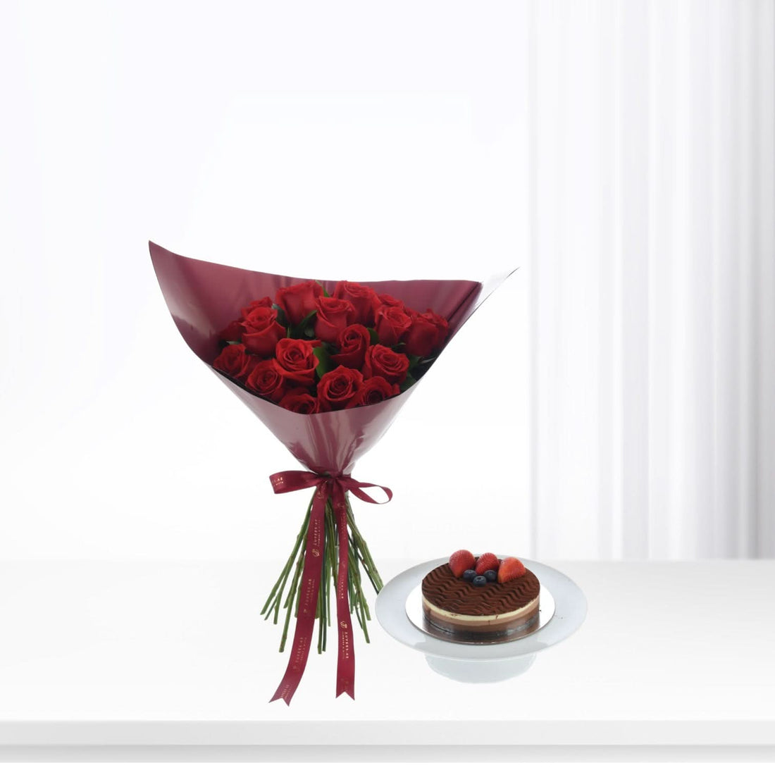24 Red Roses Bouquet Cake Combo - Zuvees.ae
