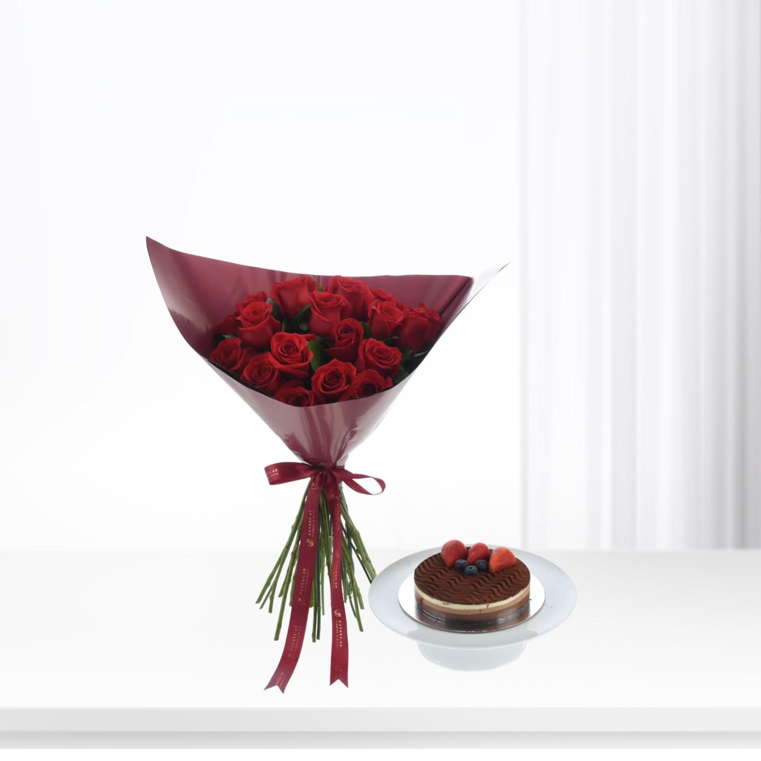 24 Red Roses Bouquet Cake Combo - Zuvees.ae