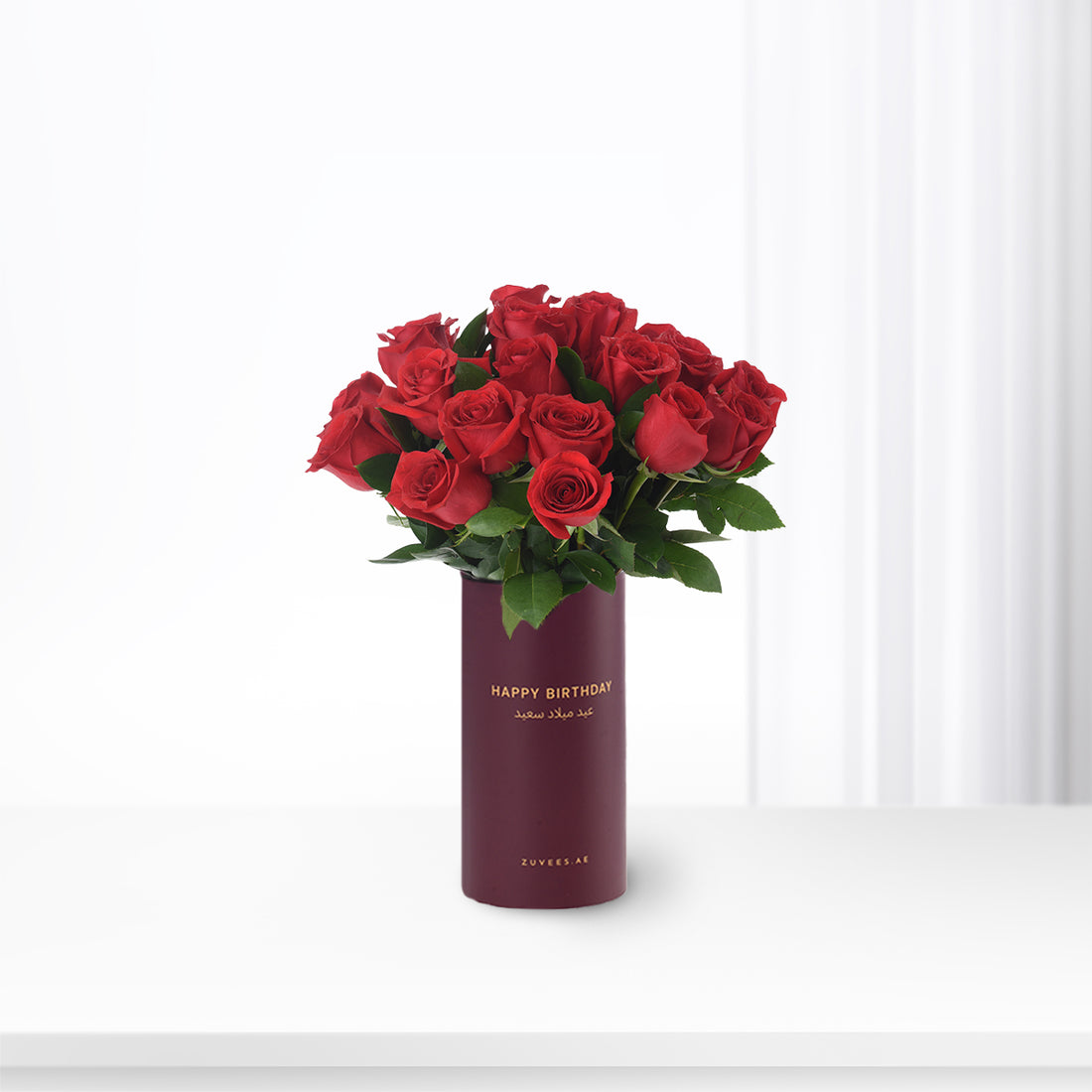 24 Red Roses In Birthday Vase - Zuvees.ae
