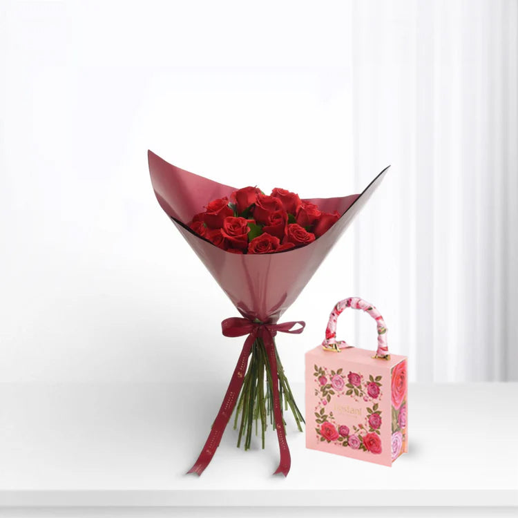 24 Red Roses Love Bouquet Chocolate Combo - Zuvees.ae